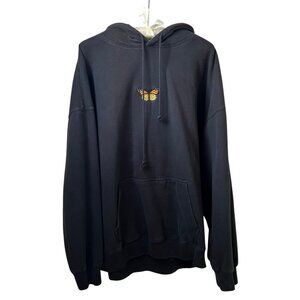 Vintage Brandy Melville John Galt Oversized Women's Black Hoodie with Butterfly